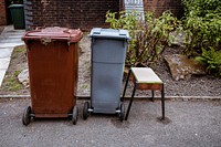 Old grill by trash bins. Original public domain image from Flickr