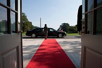 Chief of Protocol Capricia Marshall waits for the arrival of President Hosni Mubarak of Egypt on the South Portico of the White House, Sept. 1, 2010.