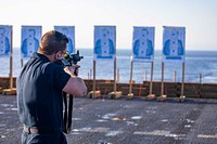 ATLANTIC OCEAN (June 30, 2020) Culinary Specialist 2ns Class Nicholas Basone, assigned to the San Antonio-class amphibious transport dock ship USS New York (LPD 21), fires an M4 carbine during a weapons qualification on the flight deck aboard New York, June 30, 2020.