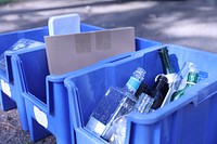 Things in blue bucket. Free public domain CC0 photo