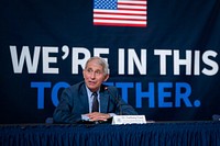 Dr. Anthony Fauci, Director of National Institute of Allergy and Infectious Diseases, addresses his remarks at a roundtable on donating plasma Thursday, July 30, 2020, at the American Red Cross-National Headquarters in Washington, D.C. (Official White House Photo by Tia Dufour).