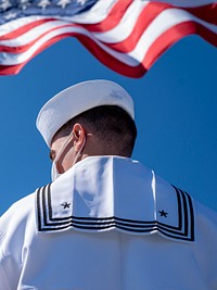 GAETA, Italy (July 9, 2020) Information Systems Technician Seaman Russell Brown prepares to lower the ensign aboard the Blue Ridge-class command and control ship USS Mount Whitney (LCC 20) in Gaeta, Italy, July, 20, 2020.