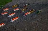 Aerial view of the Schirmer family, fellow farmers and workers, during the cotton harvest at the Ernie Schirmer Farms, in Batesville, TX, on August 22, 2020.