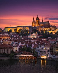 St. Vitus Cathedral at sunset, Prague. Free public domain CC0 photo.