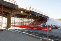 Old Faithful Overpass construction project: one lane southbound detour by Jacob W. Frank. Original public domain image from Flickr