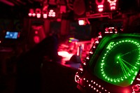 MEDITERRANEAN SEA. Red lights light up the bridge of the Arleigh Burke-class guided-missile destroyer USS Porter (DDG 78) at night in the Mediterranean Sea, Feb. 14, 2021.