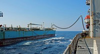 Kaiser Class USNS Laramie (T-AO 203) participates in a training event with civilain tanker Maersk Peary during a proof of concept resupply operation that allows combat logistics force to remain at sea and sustain the Fleet.