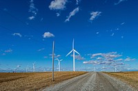 A wind power generation farm creates enough power to supply 100% of the energy needs of nearby Rock Port, Mo. (population 1,400).