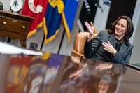 Vice President Kamala Harris deliver remarks during an American Rescue Plan virtual event with President Joe Biden to thank stakeholders Friday, March 12, 2021, in the Roosevelt Room of the White House.