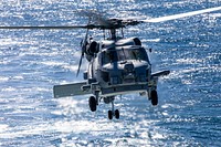 BRITISH ISLES (May 24, 2021) An MH-60R Sea Hawk assigned to the &ldquo;Spartans&rdquo; of Helicopter Maritime Strike (HSM) Squadron 70 flies over of the over the Atlantic Ocean during exercise At-Sea Demo/Formidable Shield, May 24, 2021.
