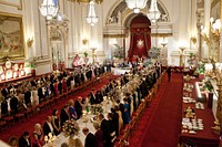 President Barack Obama and First Lady Michelle Obama attend a State Banquet hosted by Queen Elizabeth II at Buckingham Palace in London, England, May 24, 2011.