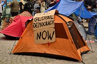 Protestor's tents and posters.