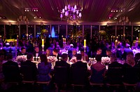 President Barack Obama and First Lady Michelle Obama, along with Prime Minister David Cameron of the United Kingdom and Samantha Cameron, talk with guests during the State Dinner on the South Lawn of the White House, March 14, 2012.