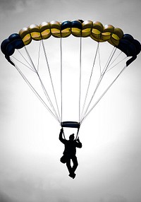 A U.S. Navy SEAL and a member of the Leap Frogs, the Navy parachute team, sails to the ground during the 2012 Kaneohe Bay Airshow at Marine Corps Base Hawaii Sept. 28, 2012. (DoD photo by Cpl. Reece Lodder, U.S. Marine Corps/Released). Original public domain image from Flickr
