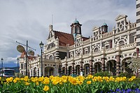 Dunedin Railway Station.Dunedin railway station in Dunedin on New Zealand's South Island, designed by George Troup, is the city's fourth station. It earned its architect the nickname of "Gingerbread George". Original public domain image from Flickr