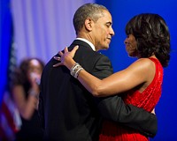 President Barack H. Obama, center, and first lady Michelle dance during a performance by Jennifer Hudson at the Commander in Chief's Ball at the Washington Convention Center in Washington, D.C., Jan. 21, 2013.