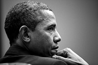 President Barack Obama attends a meeting in the Roosevelt Room of the White House, Jan. 28, 2013.