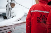 NEW LONDON, Conn. -- Coast Guard Cutter Eagle crew members and officer candidates brave a snowy departure from New London March 8, 2013. The officer candidates spent two weeks aboard the Eagle during their 17-week course to further develop their seamanship, teamwork and leadership skills. U.S. Coast Guard photo by Petty Officer 3rd Class Cory J. Mendenhall. Original public domain image from Flickr