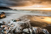 Long exposure beach sunset . Free public domain CC0 image.