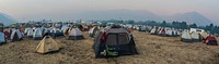 Pre-dawn light shows the smoke that has come into the Incident Command Post campgrounds in Hailey, ID, on Tuesday, Aug 20, 2013.