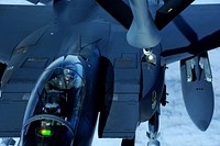 South Korean air force F-15K Slam Eagle aircraft pilots prepare for an aerial refueling with a U.S. Air Force KC-135 Stratotanker aircraft over Eielson Air Force Base, Alaska, Aug. 21, 2013, during Red Flag-Alaska 13-3.