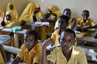 Students sit in a class at as school run by the Abdi Hawa Center in the Afgoye corridor of Somalia on September 25.