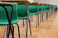 School desk are arranged for exam. Original public domain image from Flickr