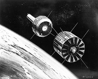 Second successful use of atomic energy in space is depicted in this drawing of the transit 4B and TRAAC satellite in orbit. Original public domain image from Flickr