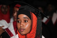 A female graduate, one of the 700, during Simad University graduation, Mogadishu Somalia. 28 November. AU UN IST Photo/Ilyas A. Abukar. Original public domain image from Flickr