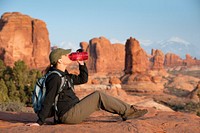 Arches in the high desert. It's vital to stay hydrated, especially when doing any strenuous activities.Credit: NPS/Neal Herbert. Original public domain image from Flickr