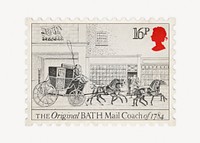 Vintage UK stamp with Bath mail coach of 1784 psd, collage sticker 