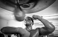 Stephon “The Surgeon” Morris punishes the speed bag at UMAR Boxing Gym in Baltimore, Md., June 18, 2014.