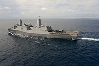 The amphibious transport dock ship USS Anchorage (LPD 23) sails off the coast of Southern California during the Rim of the Pacific (RIMPAC) 2014 exercise July 19, 2014.