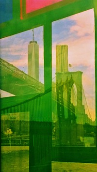 Window reflection of Brooklyn bridge, NYC. Free public domain CC0 photo.