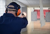 NEW LONDON, Conn. -- Members of the First Coast Guard District train at the firing range at the U.S. Coast Guard Academy Feb. 9, 2015. U.S. Coast Guard photo by Petty Officer 2nd Class Cory J. Mendenhall. Original public domain image from Flickr