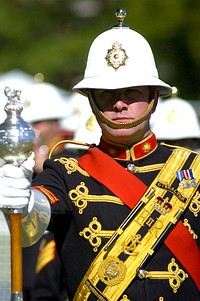 141026-N-QP955-007 ARLINGTON, Virginia (Oct. 26, 2014) Master Sgt. Duane King, 40th Drum Major of “The President’s Own” United States Marine Band, projects model military bearing during the 39th Marine Corps Marathon.