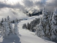 Hurricane Ridge visitor center building winter snow. Original public domain image from Flickr