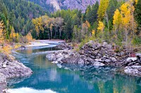 Middle Fork of the Flathead River at the old West Glacier Bridge. Original public domain image from Flickr