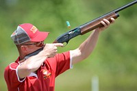 Chief Warrant Officer Scott Danjou, a member of the USMC Skeet Team shoots during the 2015 Armed Services Skeet Championships.