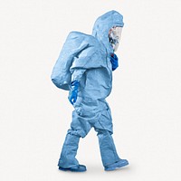 PPE suit, blue protective uniform isolated image on white background