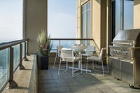 Seats and table on balcony. Free public domain CC0 image