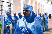 Girls adorned in Somalia's flag take part in celebrations for Somalia's Independence Day in Mogadishu on 1st July 2015. UN Photo/ Omar Abdisalan. Original public domain image from Flickr