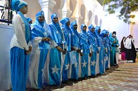 Girls adorned in Somalia's flag take part in celebrations for Somalia's Independence Day in Mogadishu on 1st July 2015. UN Photo/ Omar Abdisalan. Original public domain image from Flickr