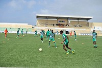 The Somalia national soccer team seen doing drills during a training session at Banadir stadium in Mogadishu on August 29 2015, in preparation for the upcoming World Cup Qualifiers.