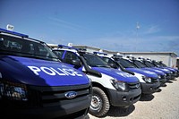 Some of the vehicles donated by the Japanese Government to the Somali Police Force (SPF) through the United Nations Assistance Mission in Somalia (UNSOM). A total of 56 vehicles were handed over to the SPF during a ceremony held in Mogadishu, Somalia on 9 September 2015. Original public domain image from Flickr