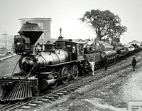 O&SE Railroad Engine, Cottage Grove, OR 1905 Umpqua National Forest Historic Photo. Original public domain image from Flickr