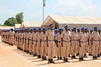 Newly trained Somali Police officers on parade during the pass out ceremony in Baidoa on November 17, 2015. AMISOM Photo / Abdikarim Mohamed. Original public domain image from Flickr