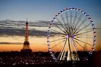 The Eiffel Tower and Ferris Wheel on the Place de la Concorde. Original public domain image from Flickr