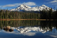 Scott Lake and Three Sisters in Autumn, Willamette National Forest, Willamette National Forest. Original public domain image from Flickr