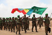 The first group of Ethiopia National Defence Forces ( ENDF) troops deployed under the African Union Mission in Somalia( AMISOM), arrive in Kismayo, Somalia on January 03, 2016. AMISOM Photo/ Awil Abukar. Original public domain image from Flickr